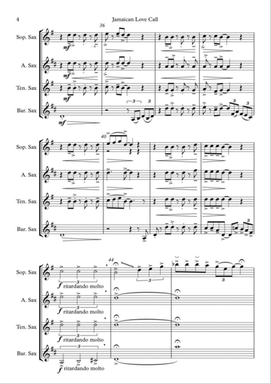 Jamaican Love Call from Five Sax Reggaes Woodwind Quartet scores gallery preview page 5