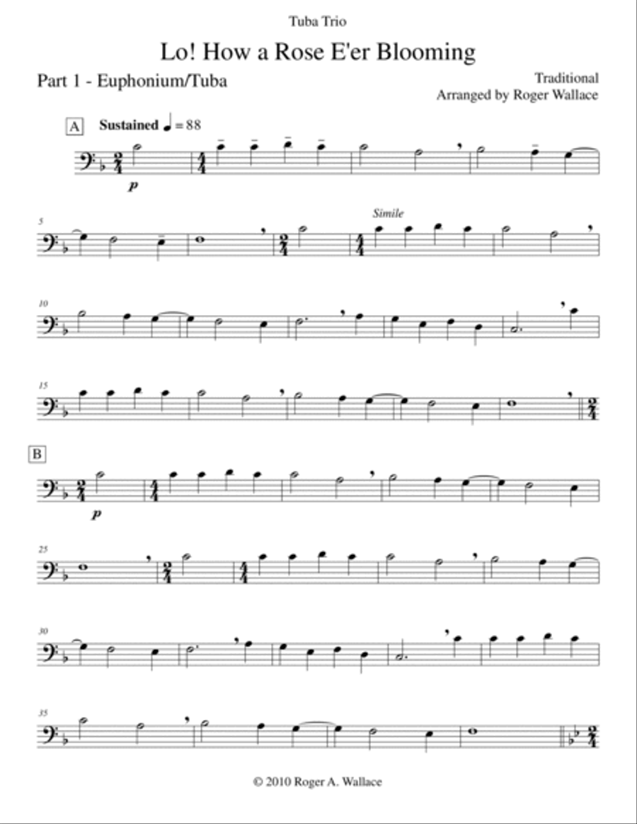 Lo! How a Rose E'er Blooming (Tuba Trio) Brass Trio scores gallery preview page 5