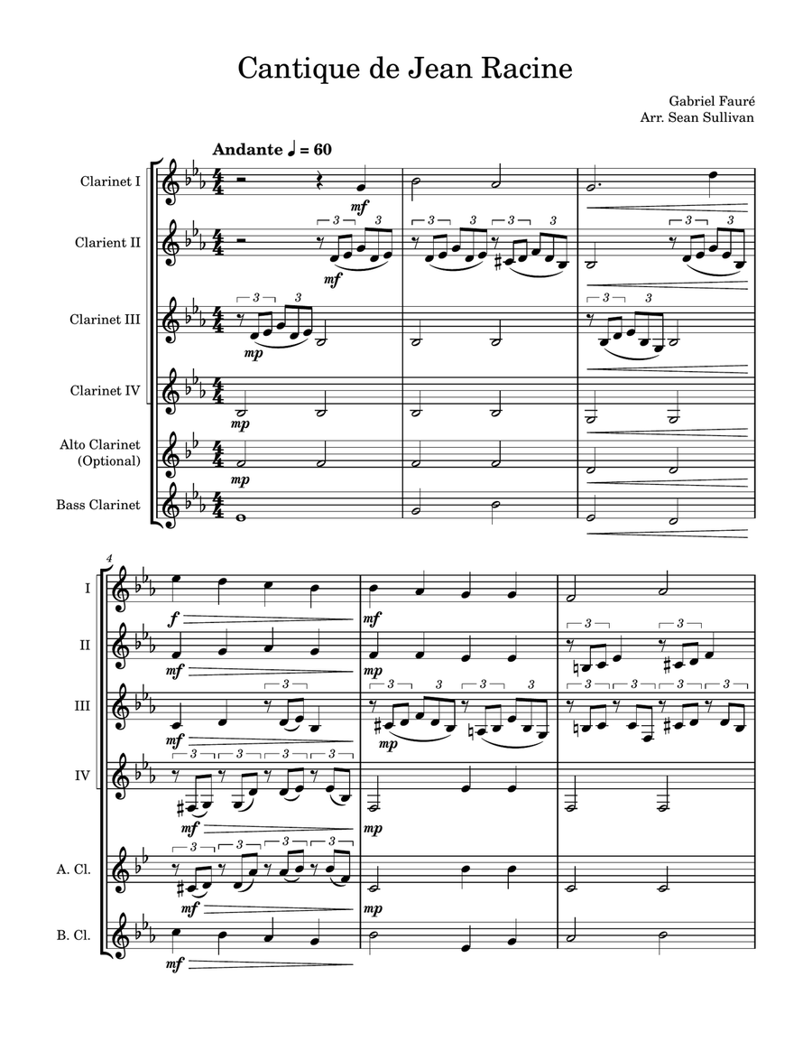 Cantique de Jean Racine Clarinet Quintet scores gallery preview page 2