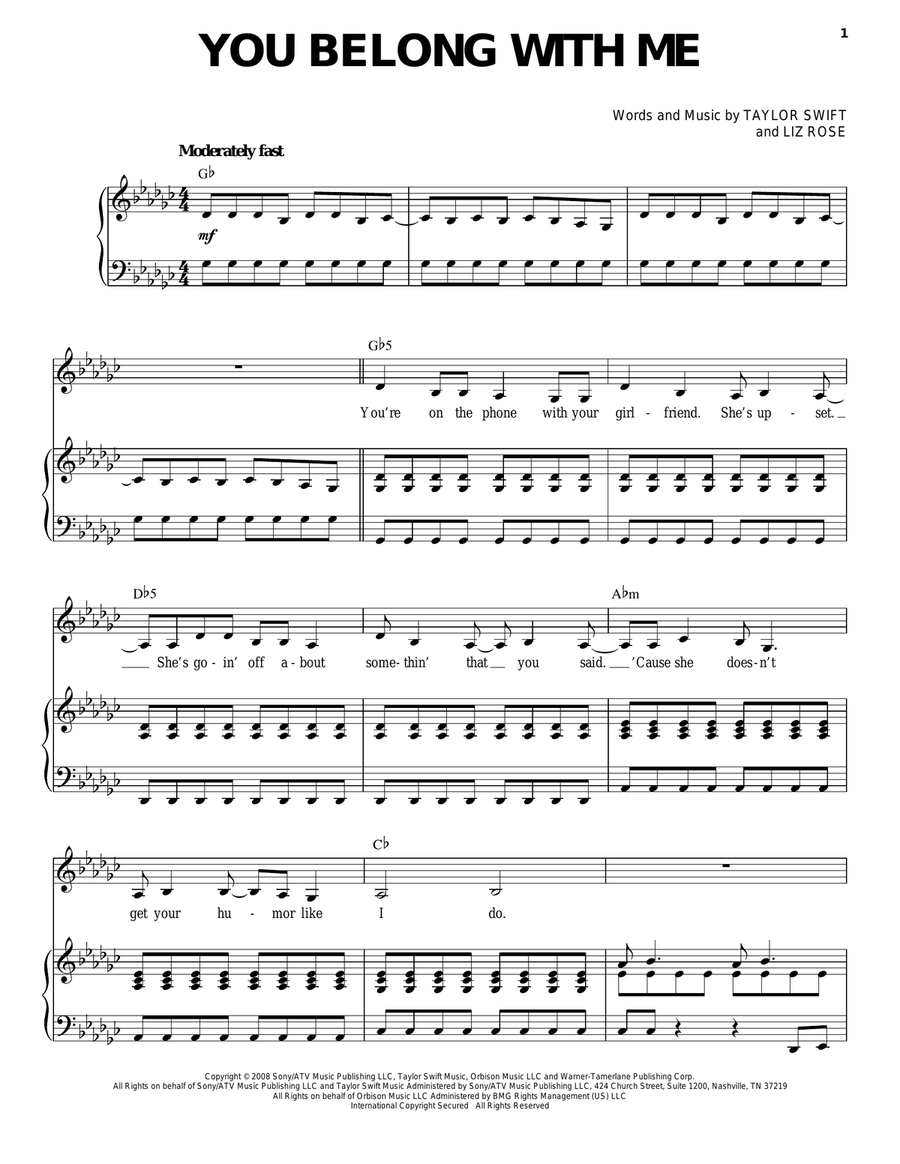 You Belong With Me You Belong With Me Piano, Vocal scores gallery preview page 1