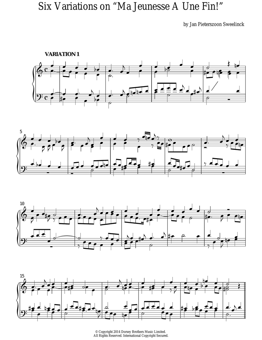 6 Variations On Ma Jeunesse A Une Fin! Piano Solo scores gallery preview page 1