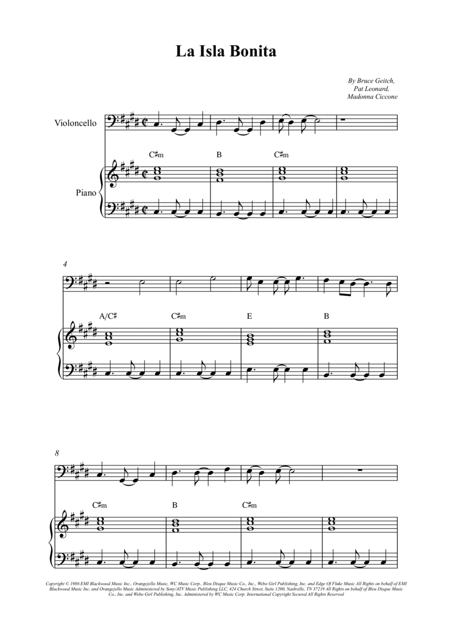 La Isla Bonita La Isla Bonita Piano scores gallery preview page 1