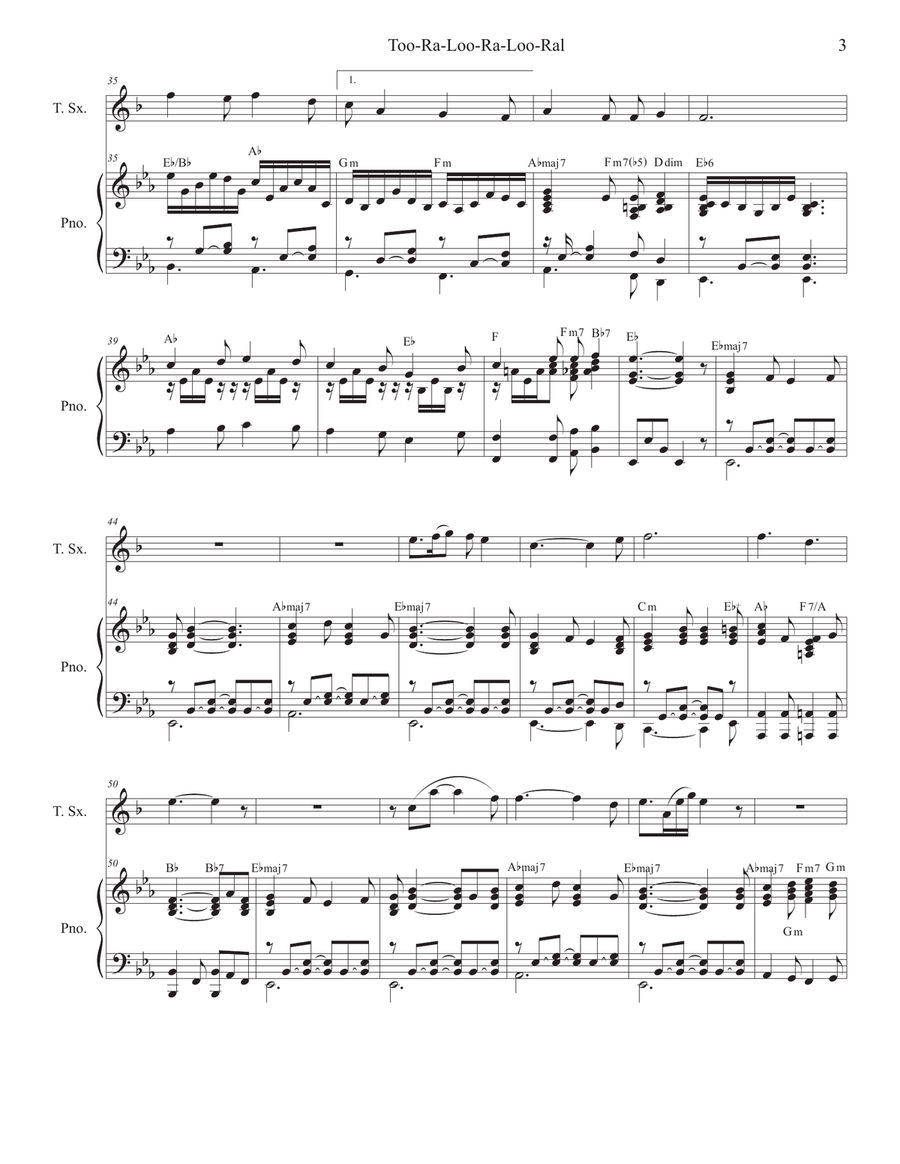 Too-Ra-Loo-Ra-Loo-Ral (That's an Irish Lullaby) (Tenor Saxophone and Piano) Tenor Saxophone scores gallery preview page 3