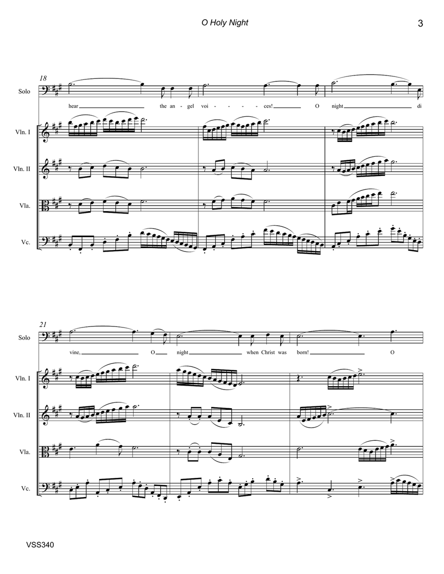 O HOLY NIGHT - VOCAL SOLO with STRING QUARTET accompaniment String Quartet scores gallery preview page 3
