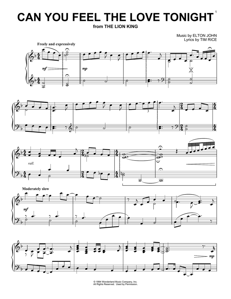 Can You Feel The Love Tonight (from The Lion King) Piano Solo scores gallery preview page 1