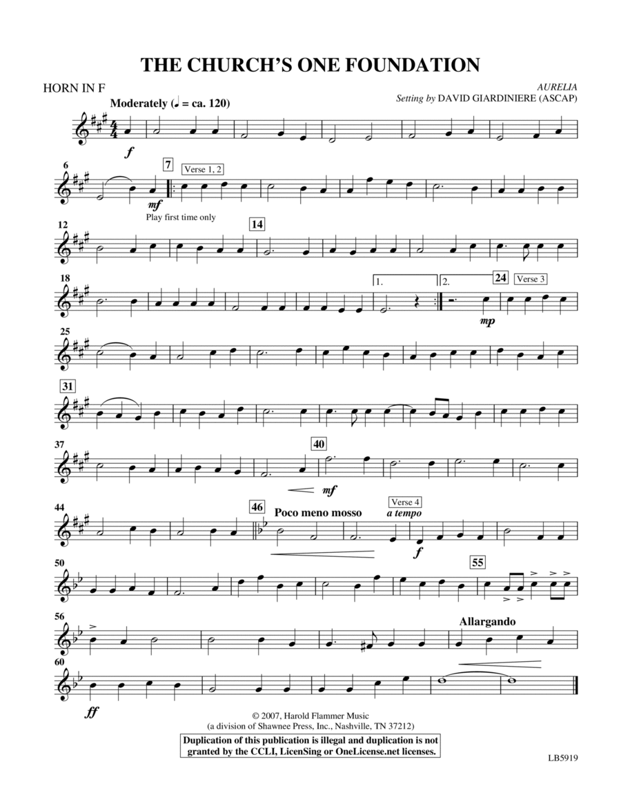 The Church's One Foundation (arr. David Giardiniere) - F Horn Choir scores gallery preview page 1