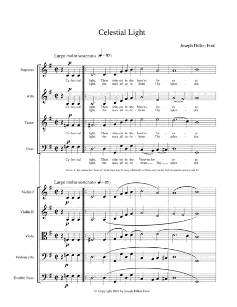Celestial Light for choir (SATB) and strings or keyboard 4-Part scores gallery preview page 1
