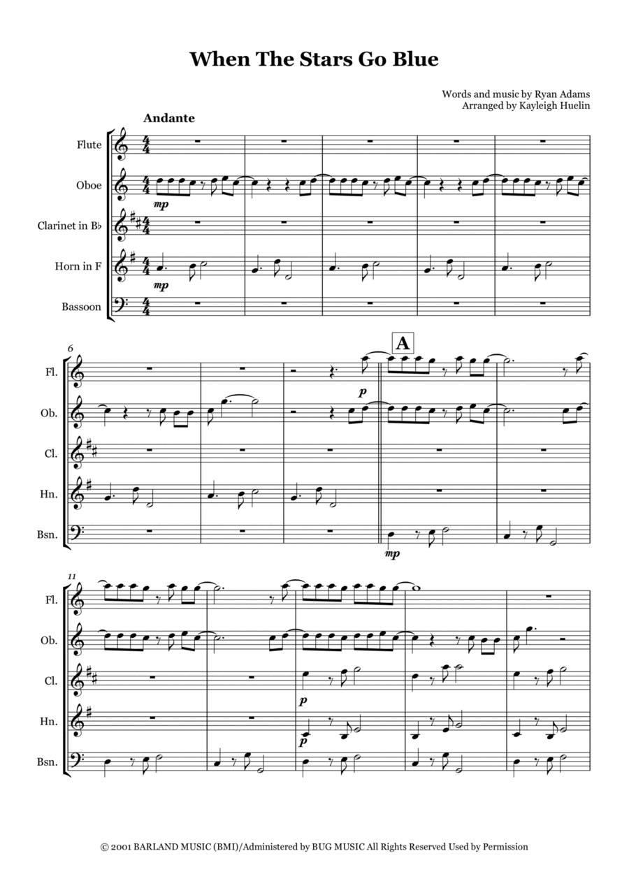 When The Stars Go Blue Woodwind Quintet scores gallery preview page 1
