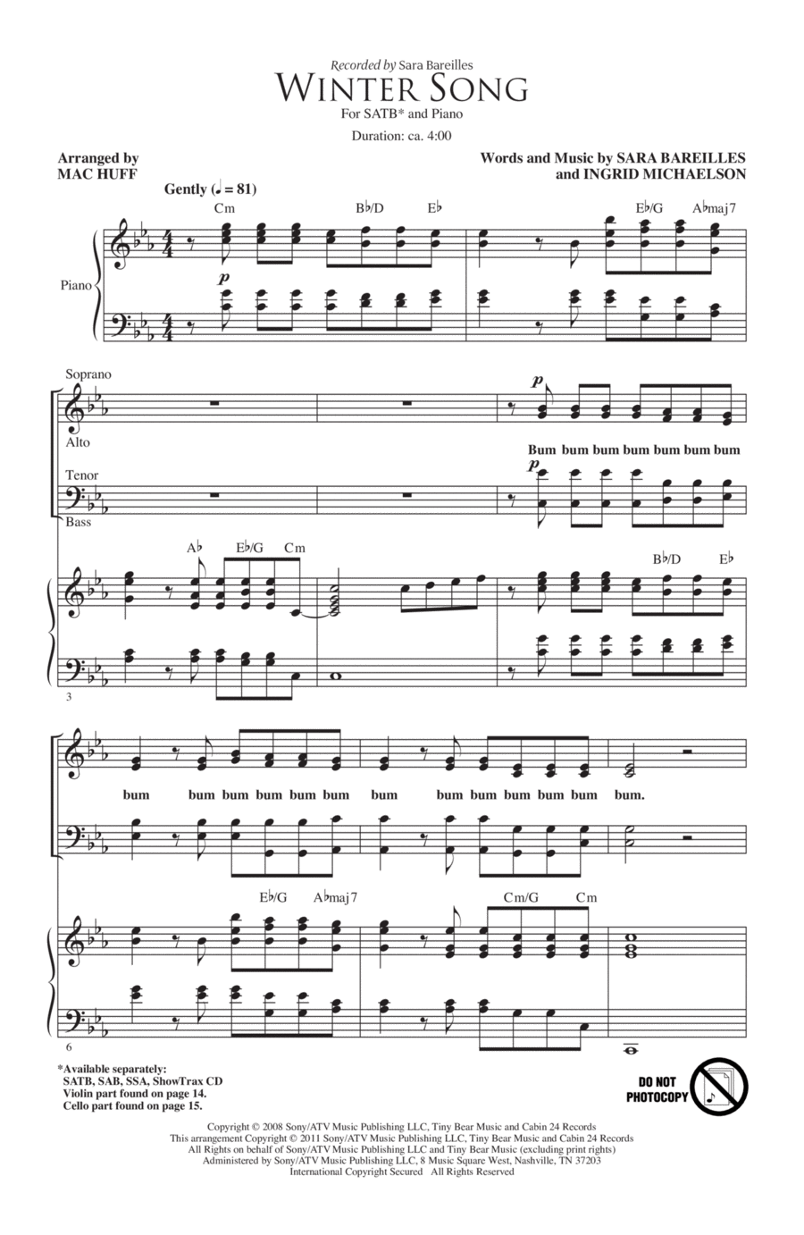 Winter Song (arr. Mac Huff) 4-Part scores gallery preview page 1