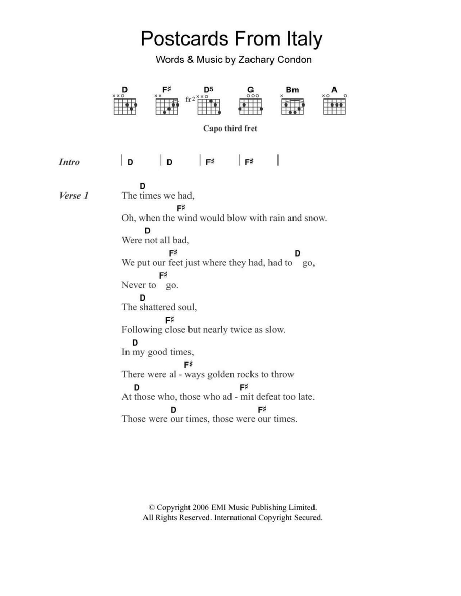 Postcards From Italy Acoustic Guitar scores gallery preview page 1
