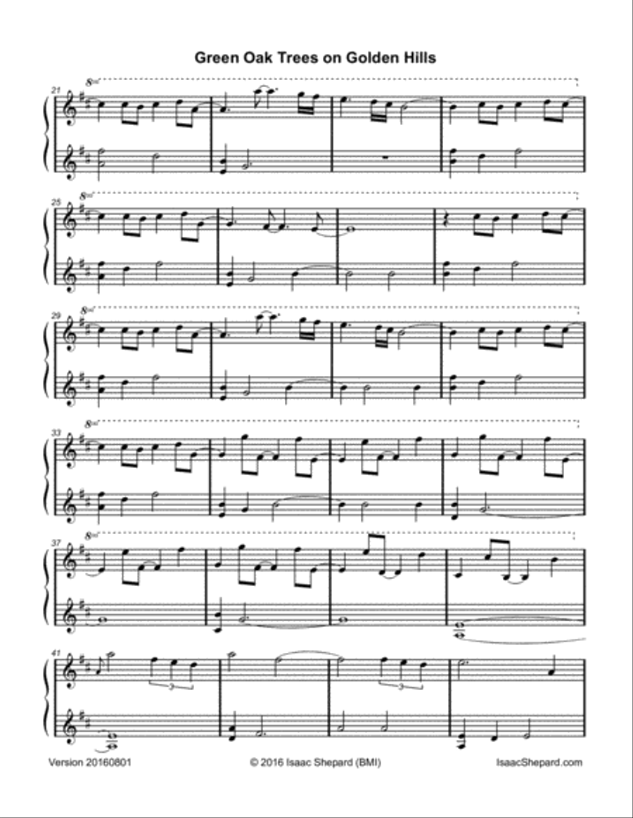 Green Oak Trees on Golden Hills Piano Solo scores gallery preview page 3
