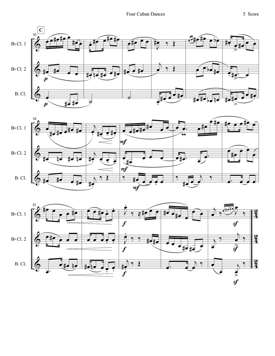 4 Cuban Dances by Cervantes for clarinet trio Clarinet Trio scores gallery preview page 5