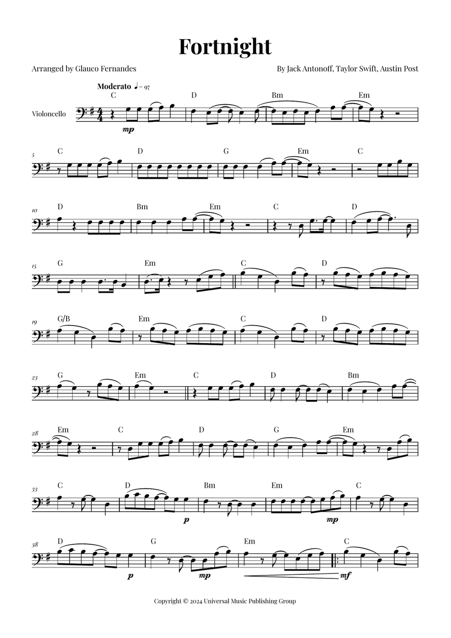 Fortnight Cello Solo scores gallery preview page 1