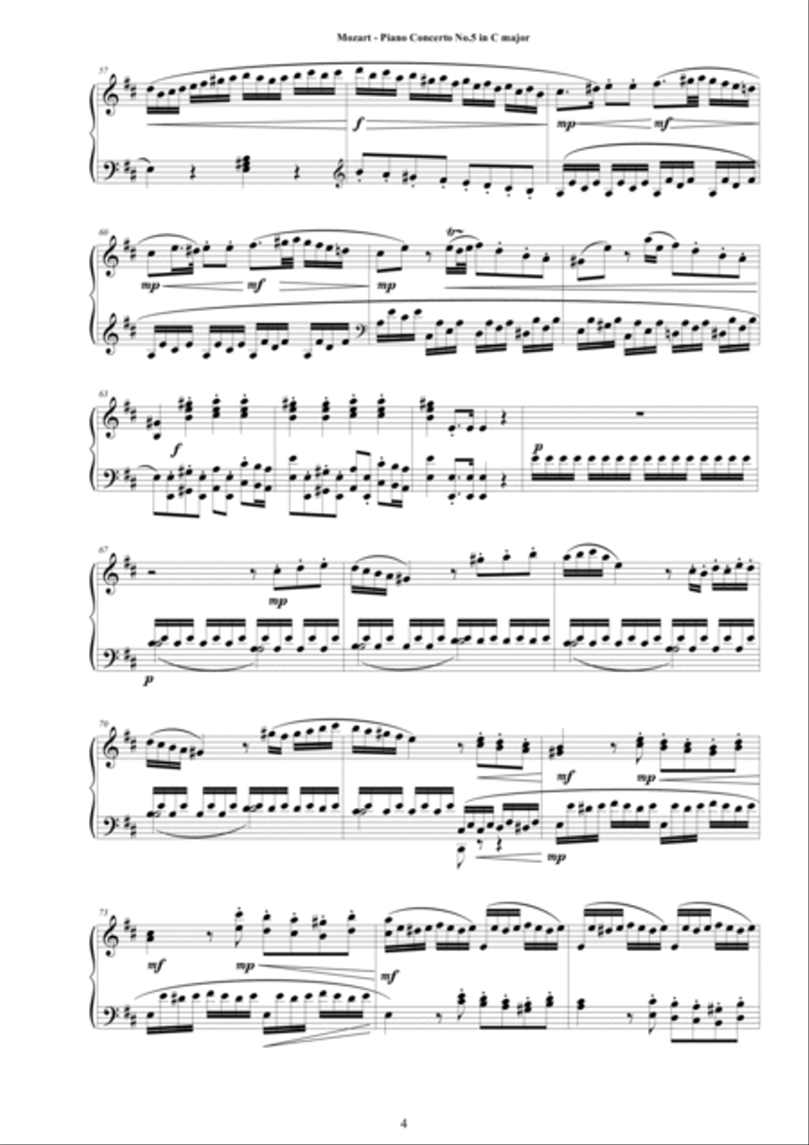 Mozart - Piano Concerto No.5 in D major K 175 - Complete Piano Version Piano Solo scores gallery preview page 4