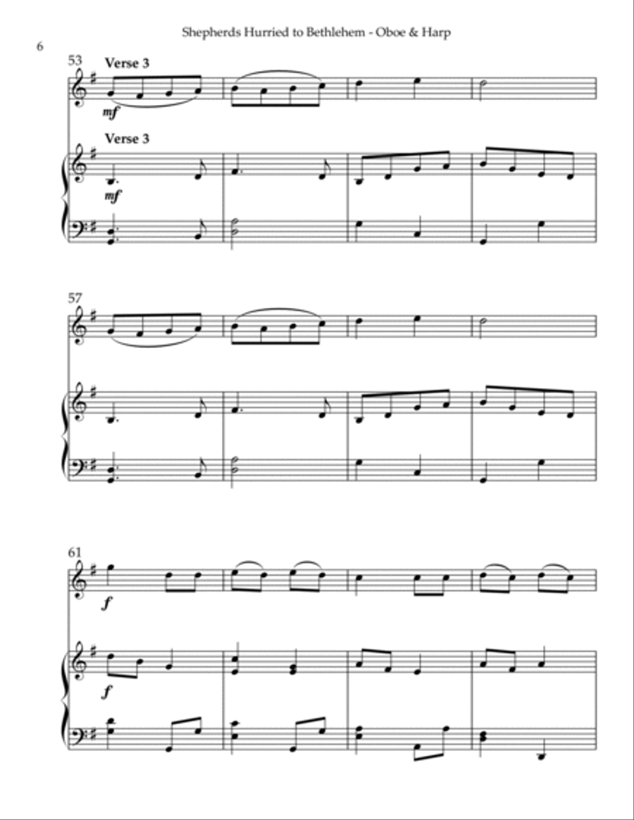 Shepherds Hurried to Bethlehem, Duet for Oboe & Harp Oboe scores gallery preview page 6