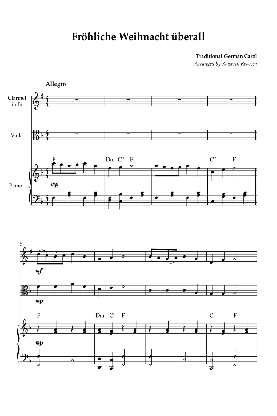 Fröhliche Weihnacht überall B-Flat Clarinet scores gallery preview page 1