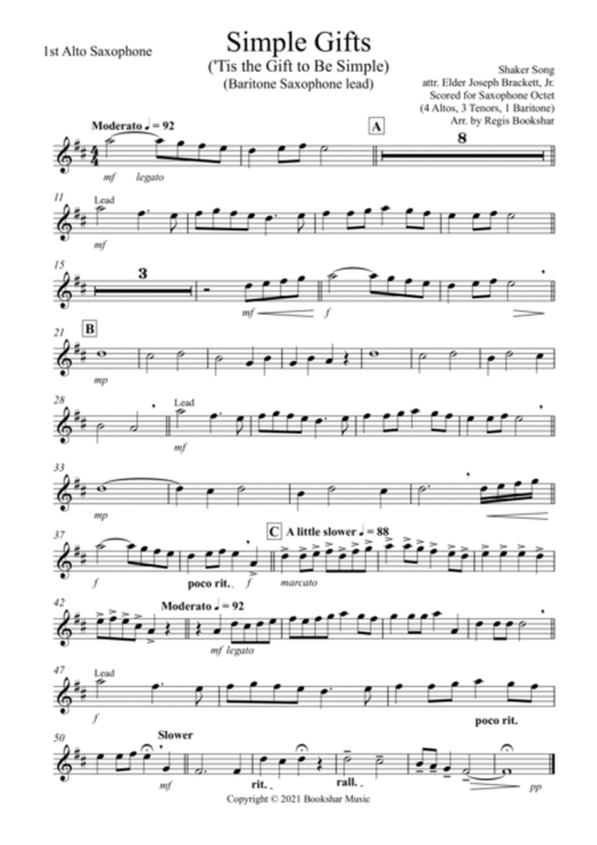 Simple Gifts ('Tis the Gift to Be Simple) (F) (Saxophone Octet - 4 Altos, 3 Tenors, 1 Baritone) (Bar