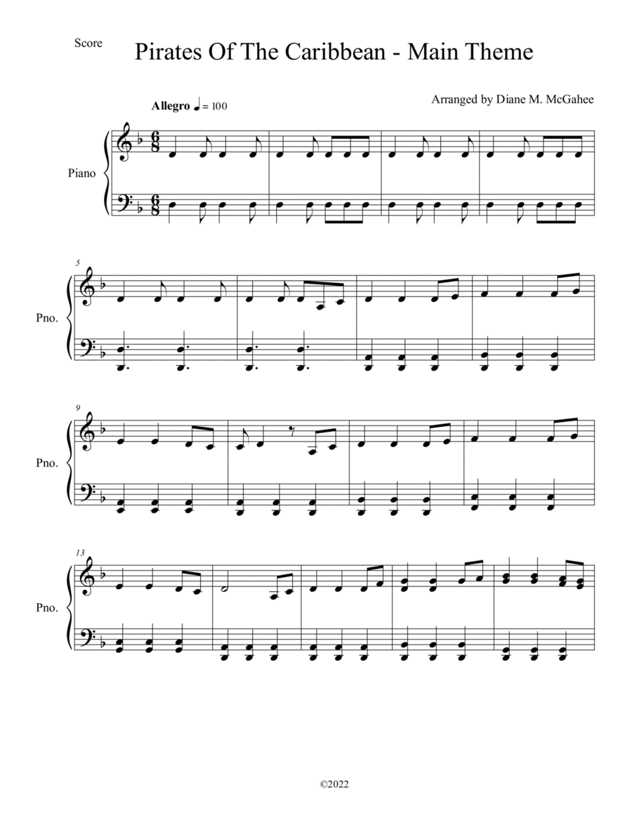Pirates of the caribbean piano hot sale