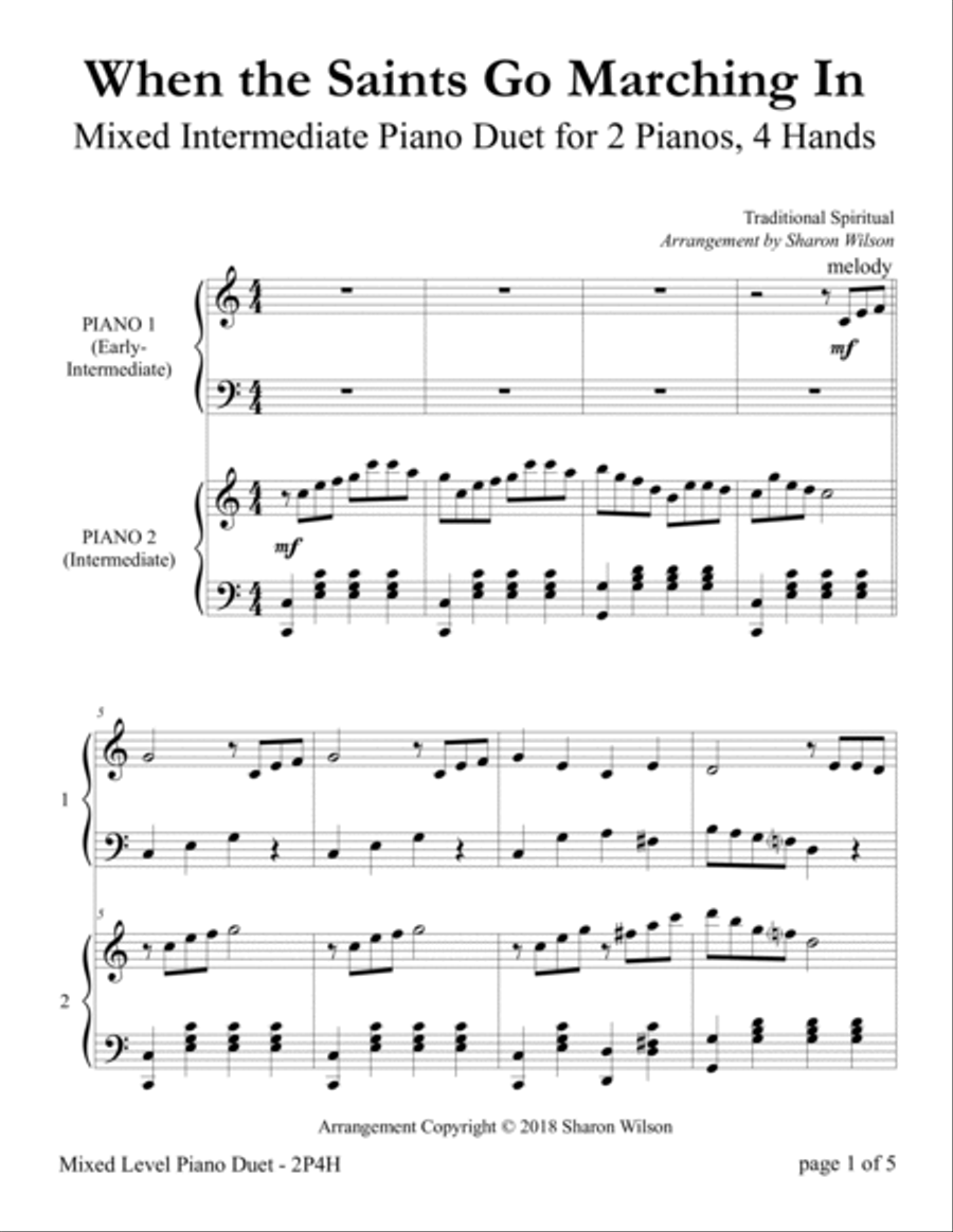 When the Saints Go Marching In (Mixed Level, 2 Pianos, 4 Hands Duet) 2 Pianos, 4-Hands scores gallery preview page 6
