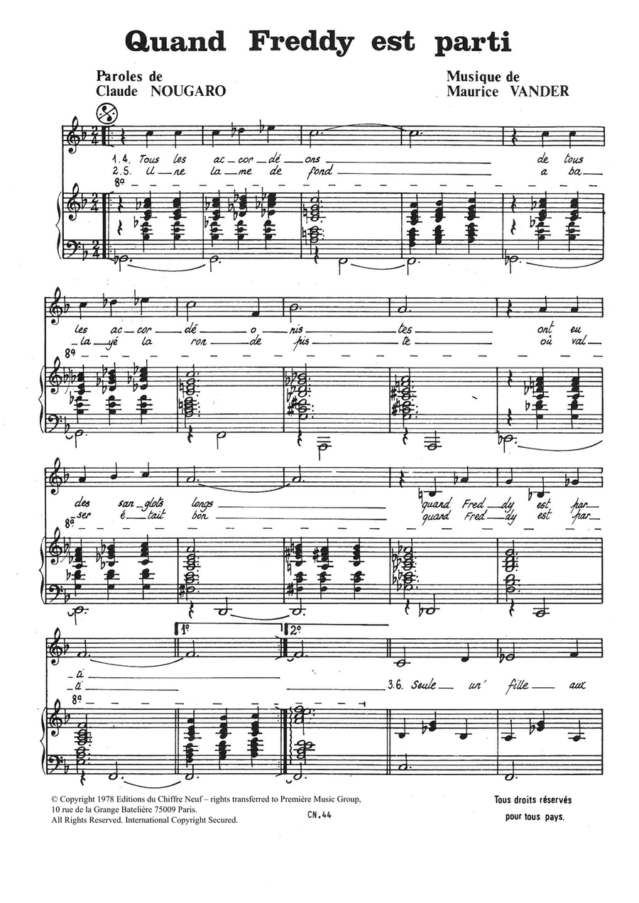 Quand Freddy Est Parti Piano, Vocal scores gallery preview page 1