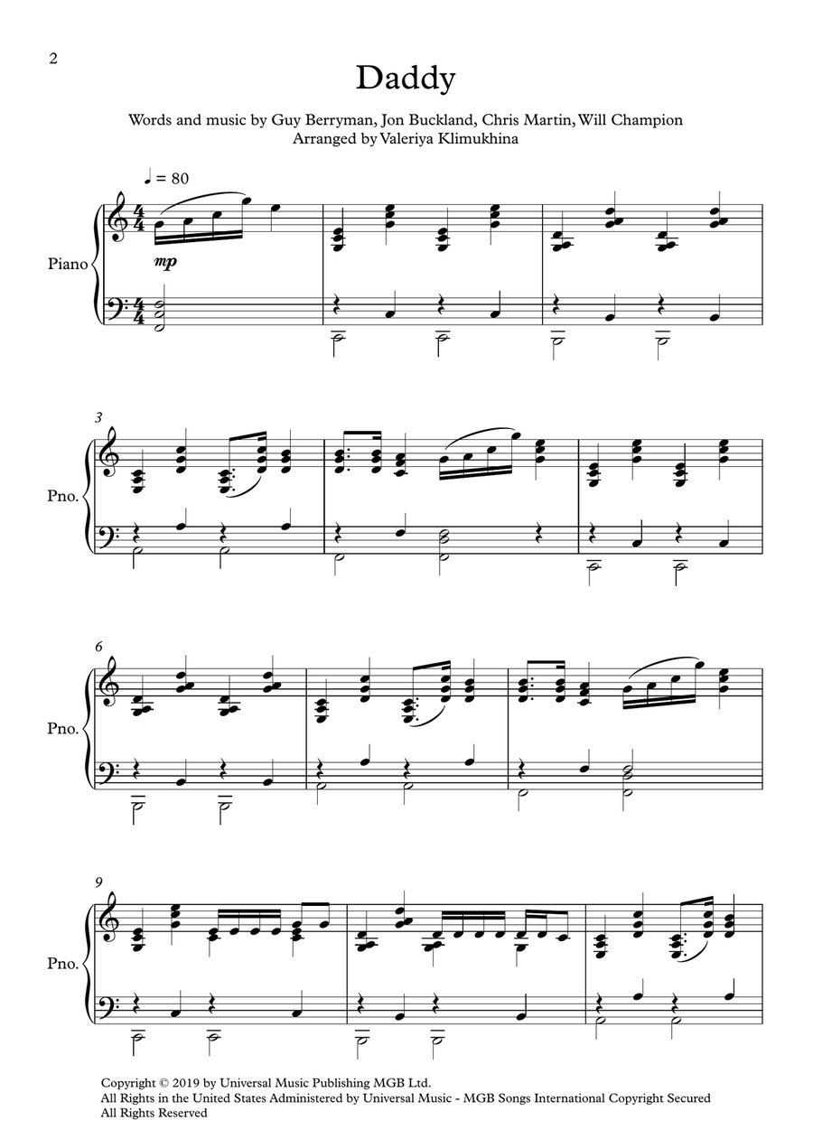 Daddy Piano Solo scores gallery preview page 2