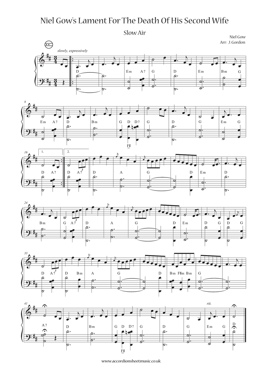 Niel Gow’s Lament For The Death Of His Second Wife Accordion scores gallery preview page 1