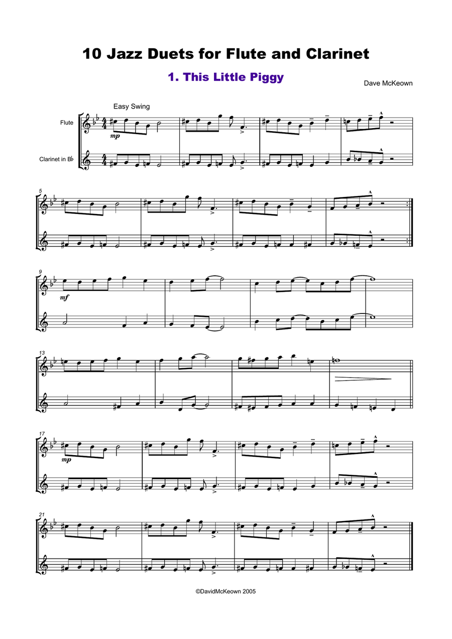 10 Jazz Duets for Flute and Clarinet Woodwind Duet scores gallery preview page 2