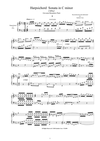 Platti - Harpsichord (or Piano) Sonata in C minor CSPla3 - Complete score image number null