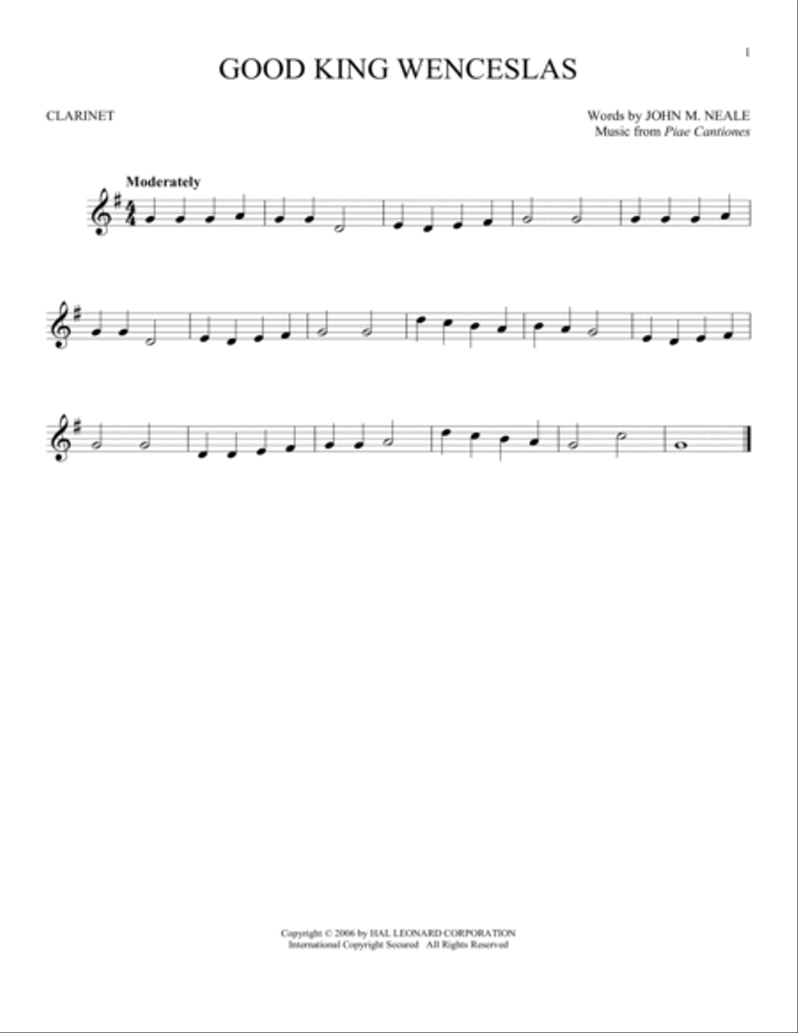 Good King Wenceslas Clarinet Solo scores gallery preview page 1