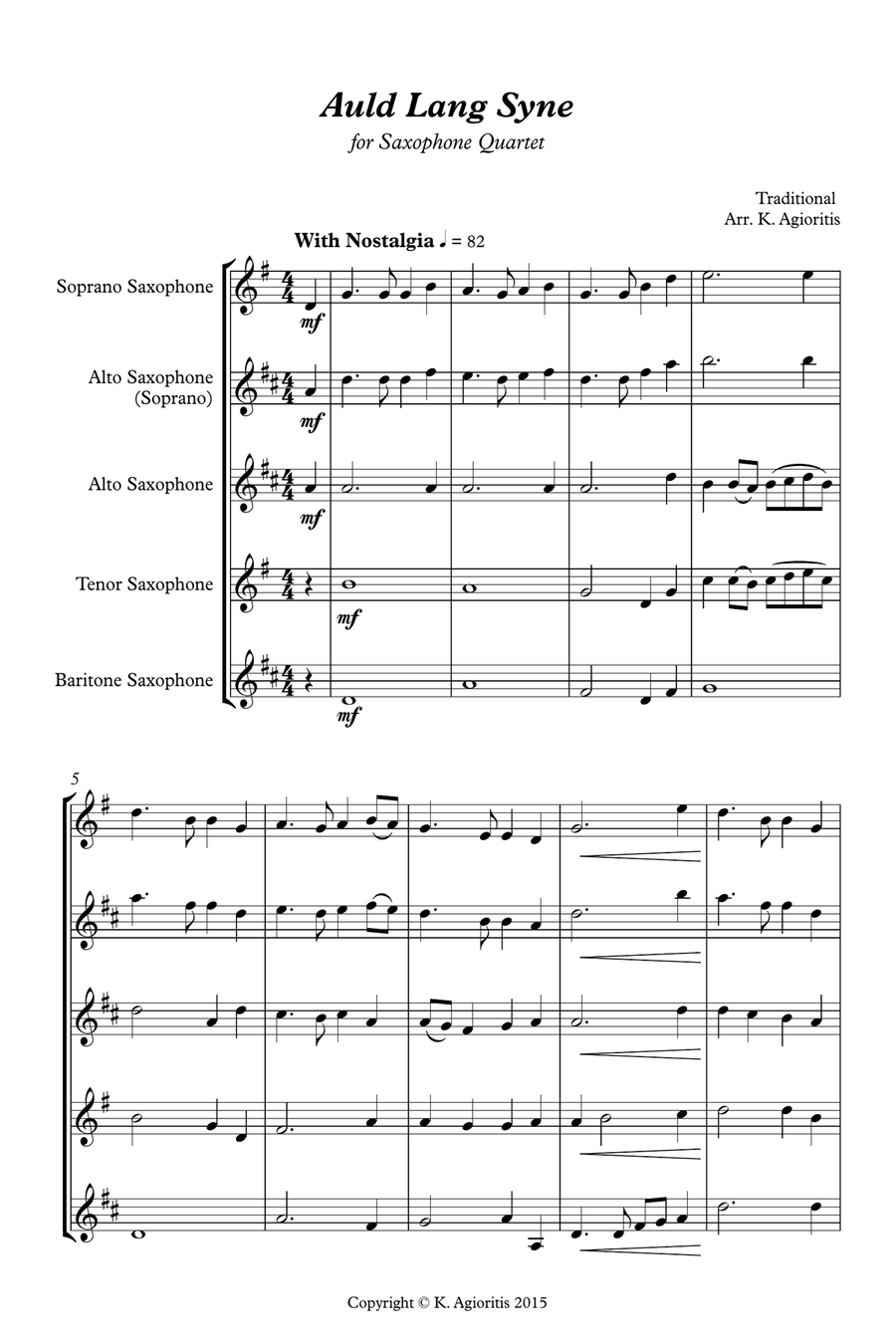Auld Lang Syne - Saxophone Quartet Saxophone Quartet scores gallery preview page 2