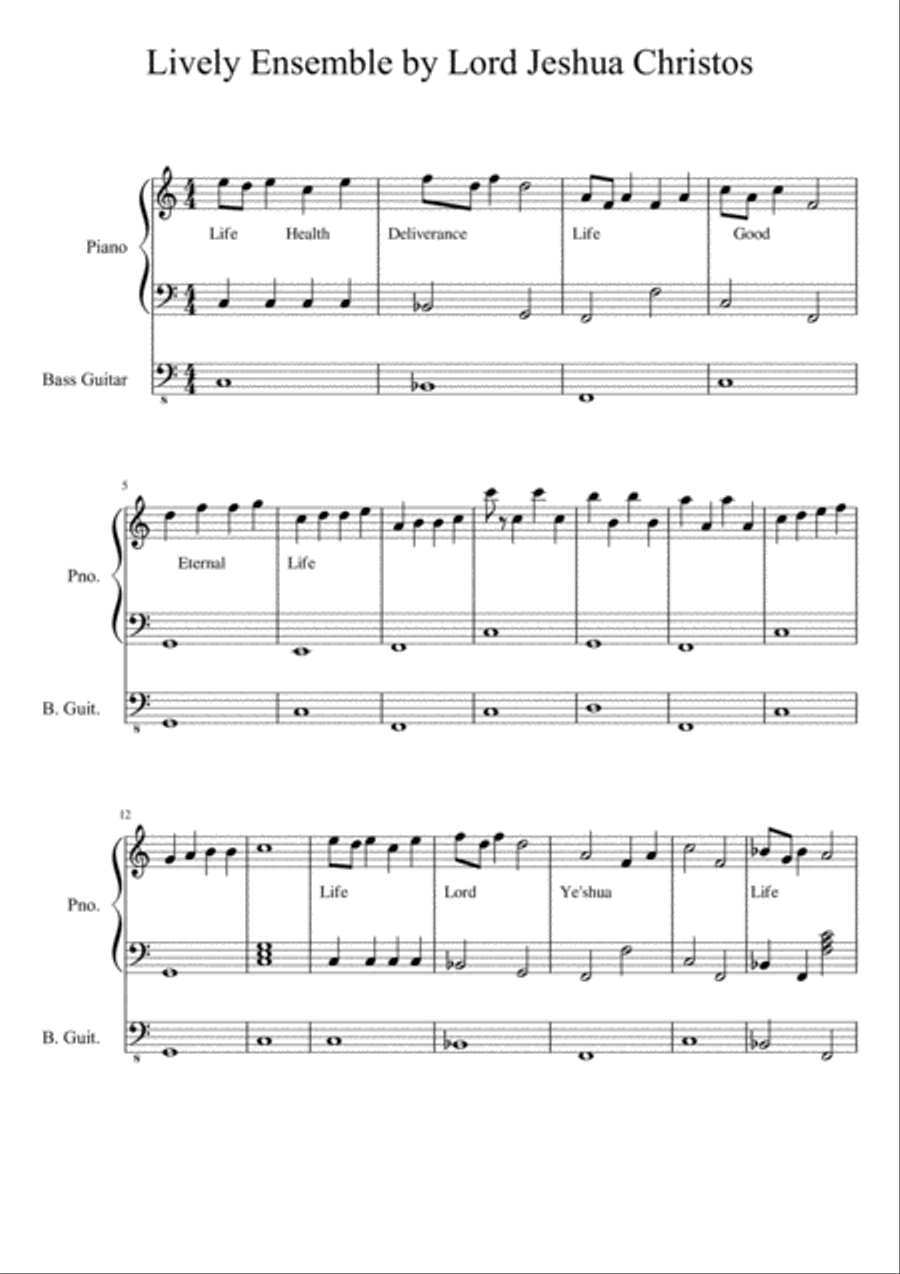 Lively Ensemble by Lord Jeshua Christos Piano, Vocal, Guitar scores gallery preview page 1