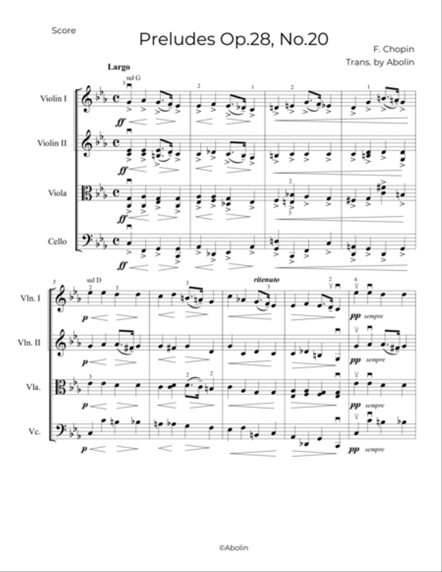 Chopin: Preludes Op.28, No.20 - String Quartet String Quartet scores gallery preview page 2