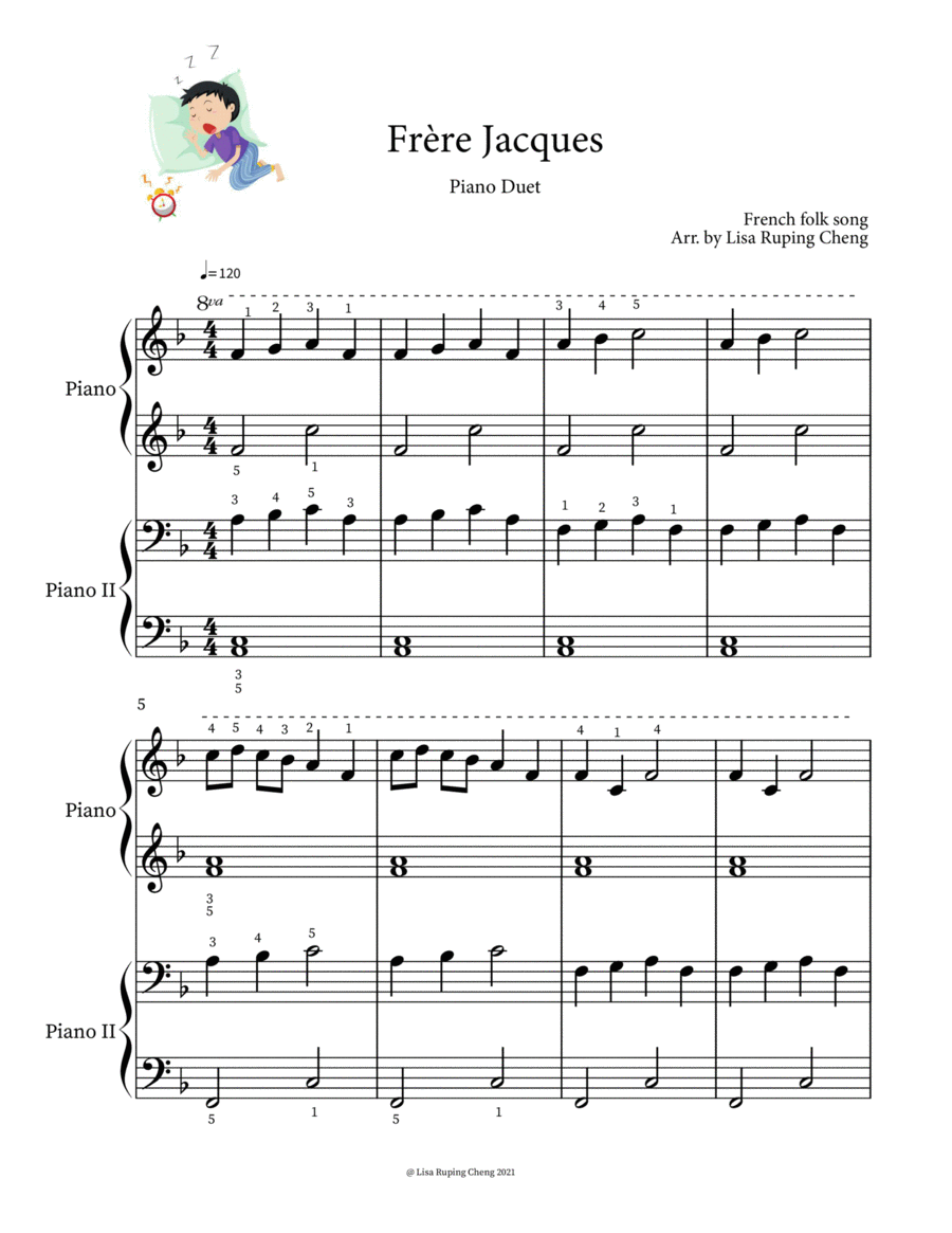 Frère Jacques (Are You Sleeping) Piano Duet Level 1 Easy Piano scores gallery preview page 1
