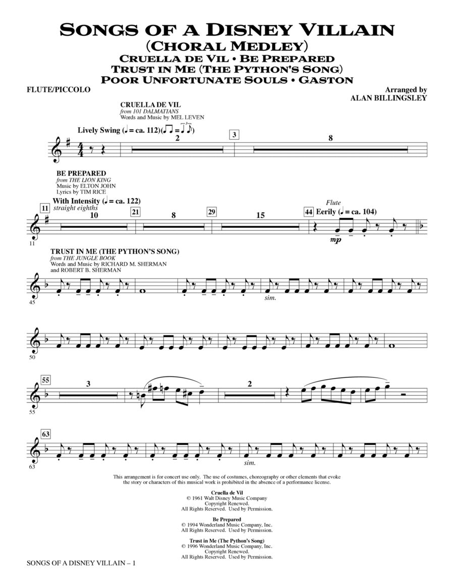 Songs of a Disney Villain (Choral Medley) - Flute/Piccolo