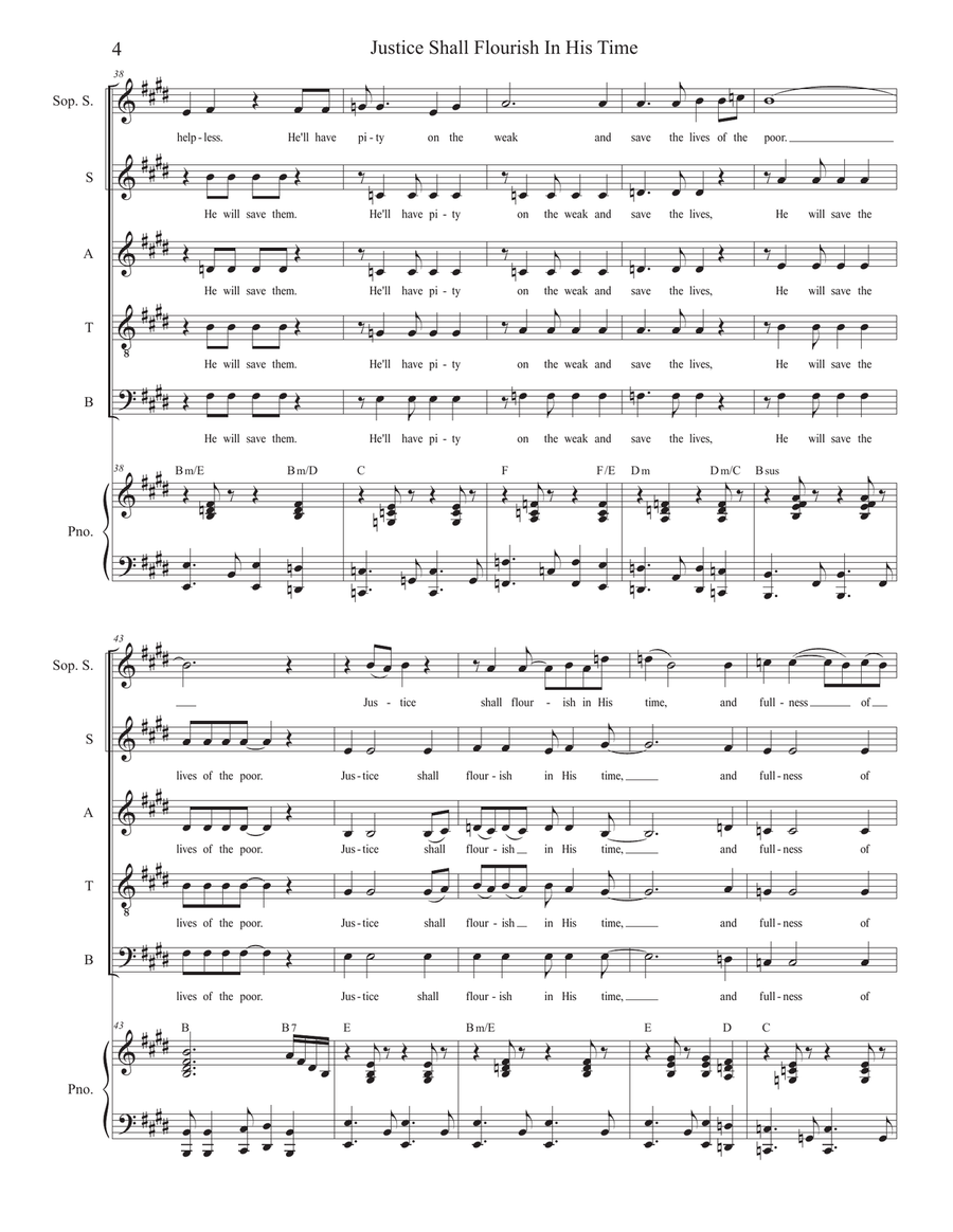 Justice Shall Flourish In His Time (Soprano Solo and SATB) 4-Part scores gallery preview page 4
