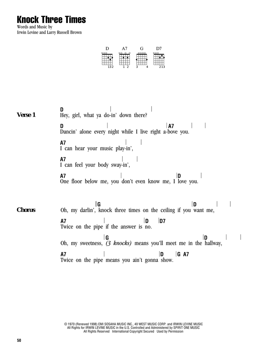 Knock Three Times Knock Three Times Acoustic Guitar scores gallery preview page 1