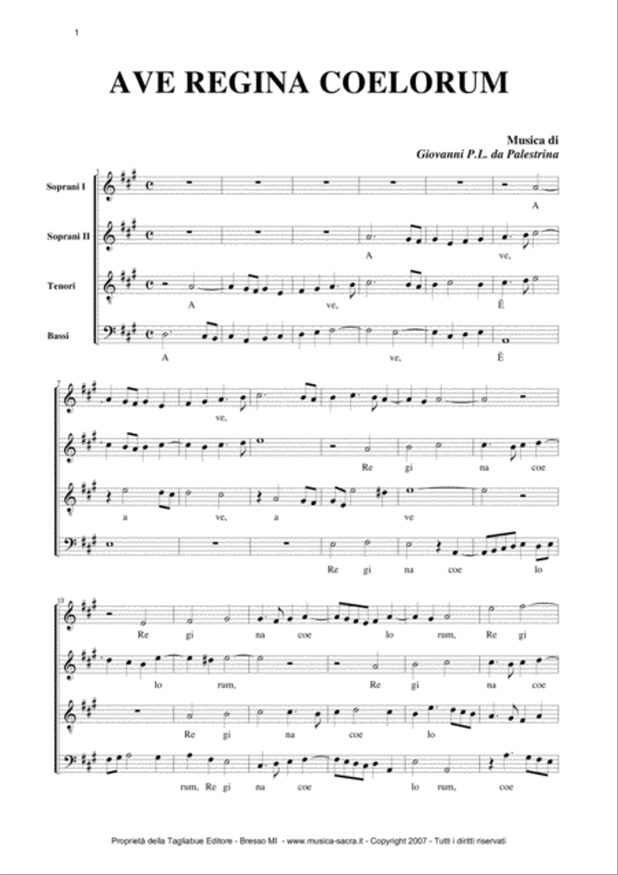 AVE REGINA COELORUM - P.L.Palestrina - Mottetto arranged for SSTB Choir 4-Part scores gallery preview page 2