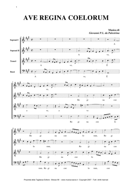 AVE REGINA COELORUM - P.L.Palestrina - Mottetto arranged for SSTB Choir image number null