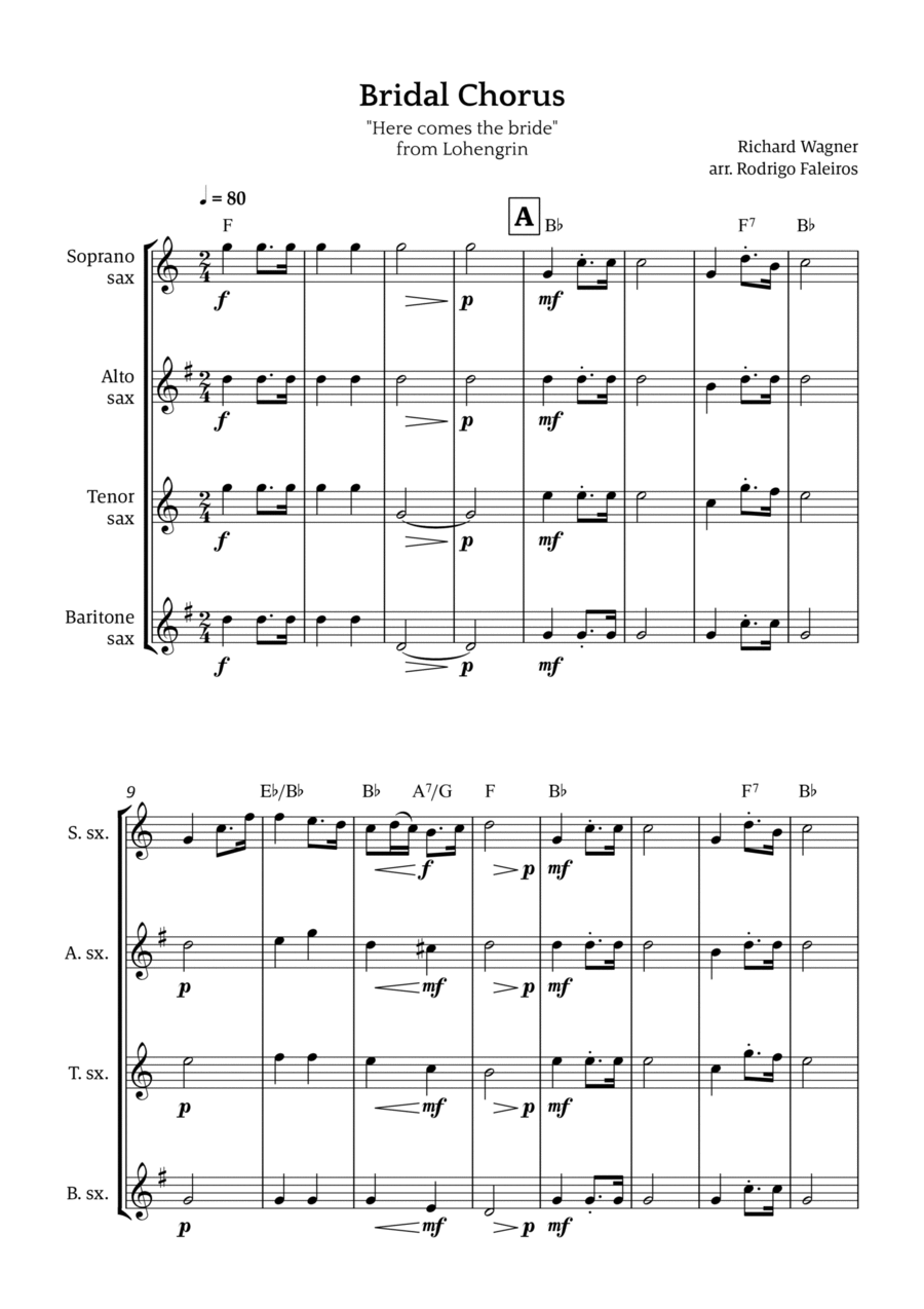 Bridal Chorus (Here Comes The Bride) Saxophone Quartet scores gallery preview page 1