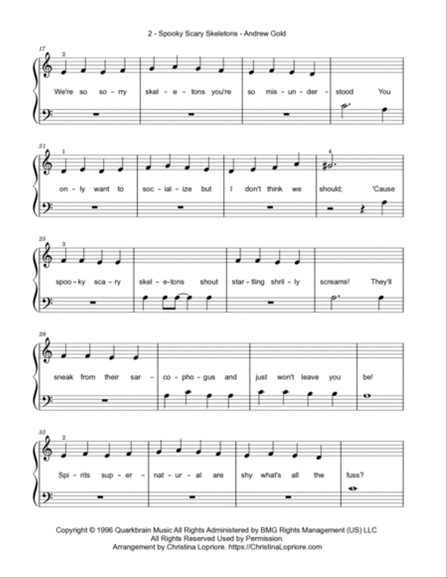 Spooky Scary Skeletons Easy Piano scores gallery preview page 2