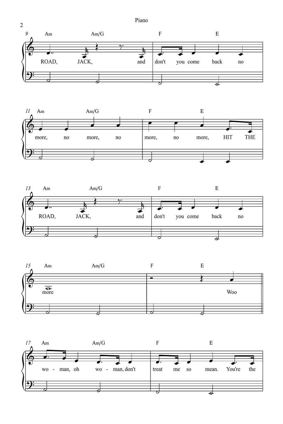 Hit The Road Jack Piano, Vocal scores gallery preview page 2