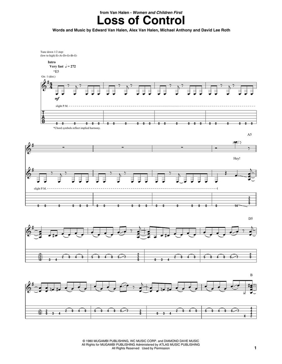 Loss Of Control Guitar Tablature scores gallery preview page 1