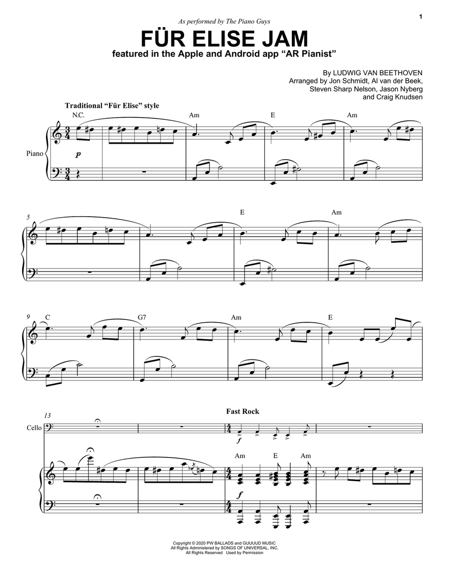 Für Elise Jam Piano scores gallery preview page 1