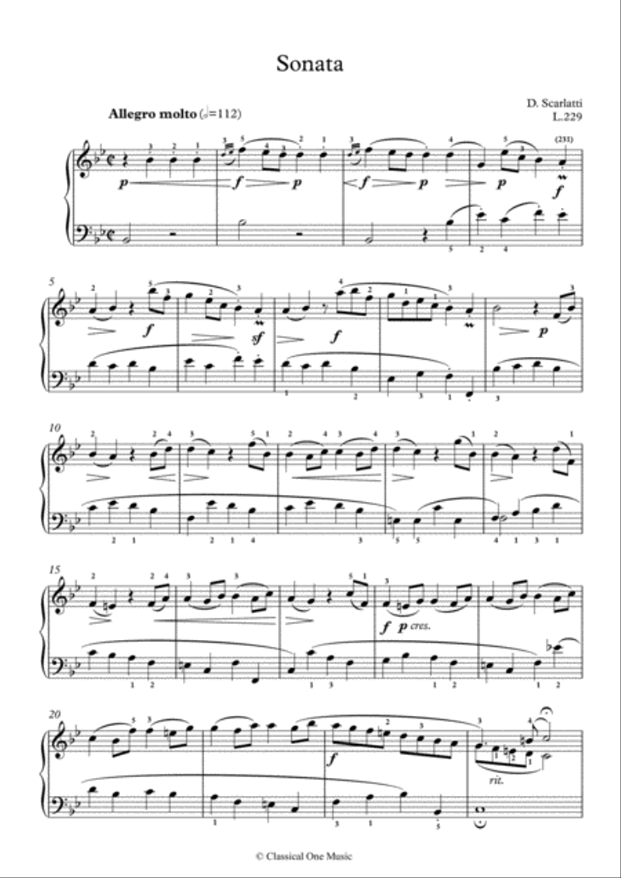 Scarlatti-Sonata in B-Major L.229 K.473(piano) Piano Solo scores gallery preview page 2
