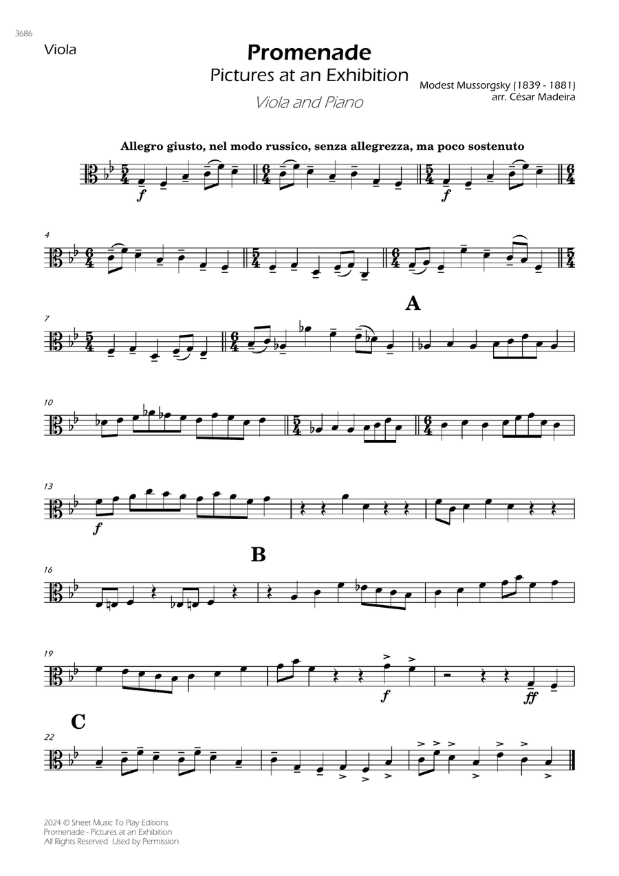 Book cover for Pictures at an Exhibition - Promenade - Viola and Piano (Individual Parts)