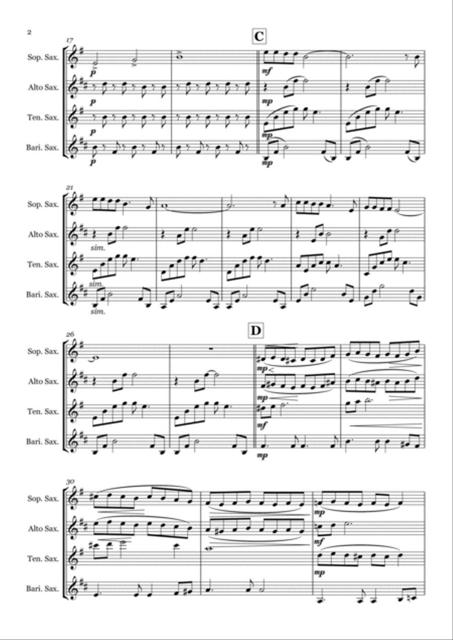 Walking In The Air Saxophone Quartet scores gallery preview page 2