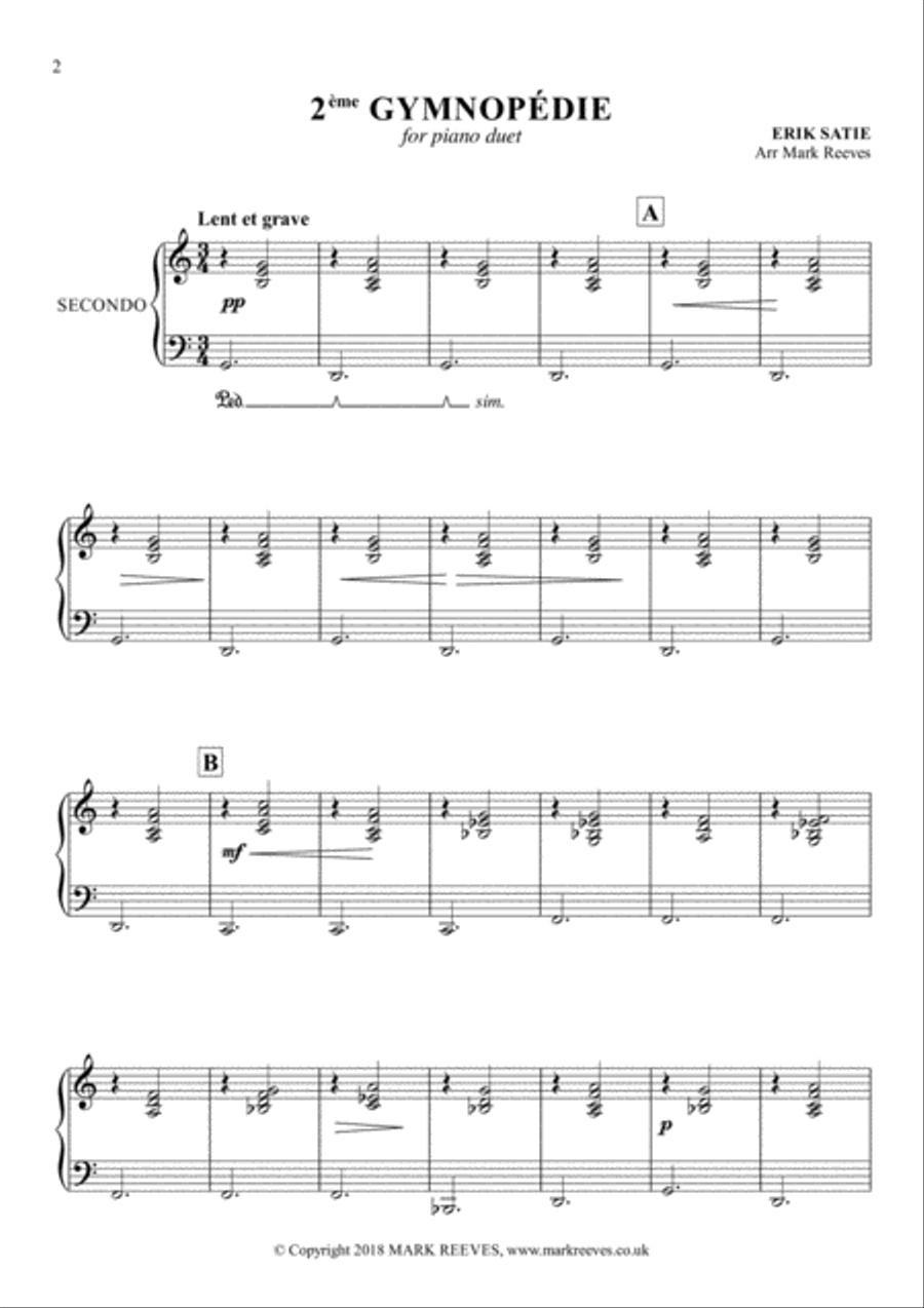 Erik Satie - Gymnopedie No 2 for Piano Duet Piano Duet scores gallery preview page 2