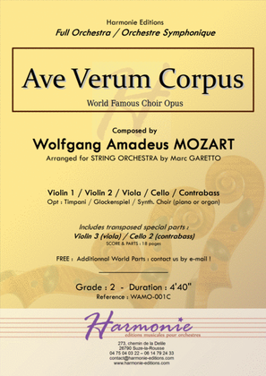 AVE VERUM CORPUS for STRING ORCHESTRA - W.A. MOZART