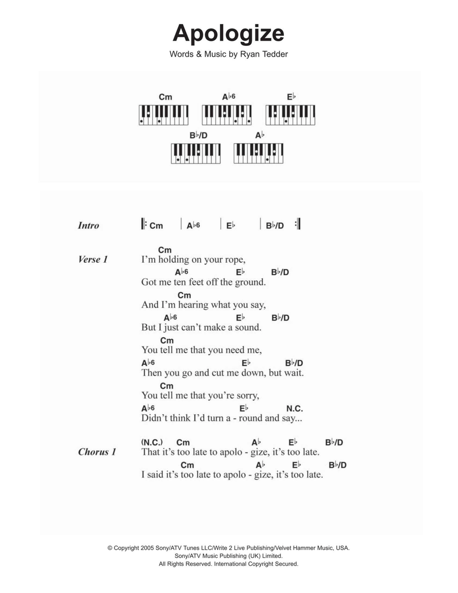 Apologize Piano scores gallery preview page 1