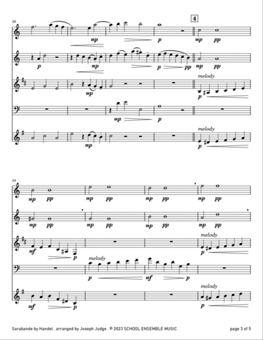 Sarabande by Handel for Woodwind Quartet in Schools Sarabande by Handel for Woodwind Quartet in Schools Woodwind Quartet scores gallery preview page 3